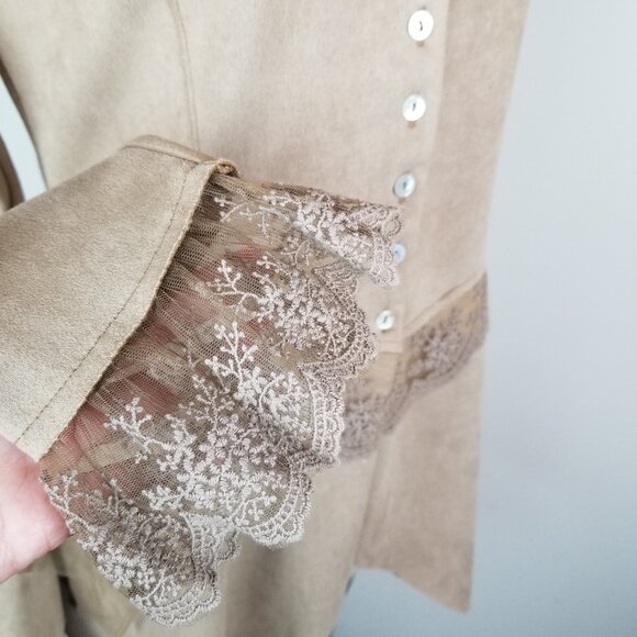 Venus Coco Faux Suede & Lace Asymmetrical Hem Shirt / Jacket Size Small - Picture 10 of 12
